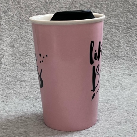 Clay Art Travel Tumbler Mug Like A Boss Pink White 9 Oz Latte Ceramic with Lid - Picture 4 of 13